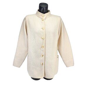 GEIGER Austria Vintage Boiled Wool Old money Cream Jacket Cardigan sz 42